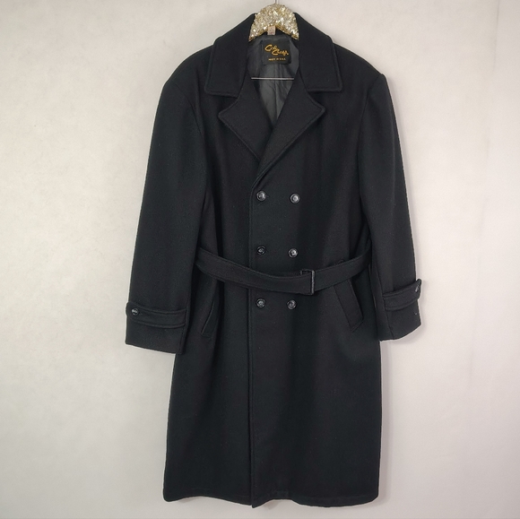 Vintage Other - Vintage 60s Cal Craft Mens Black Wool Trench Coat Sz Large Classic Plus Size